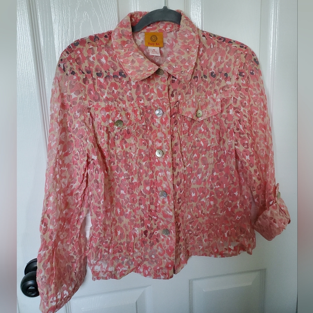 Ruby Road Vibrant Pink/Tan Textured Blouse